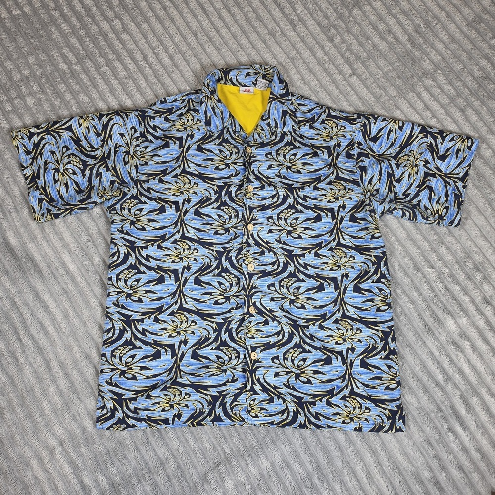 Vintage Anchor Blue Shirt Mens Large Blue Hawaiian Barb Wire Rave 90s Polyester